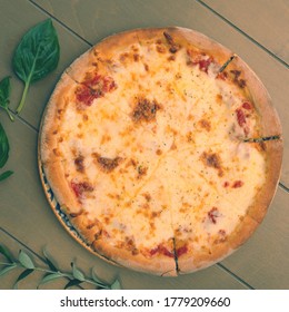 Plain Cheese Pizza With Olive Oil Baked In Wooden Stove