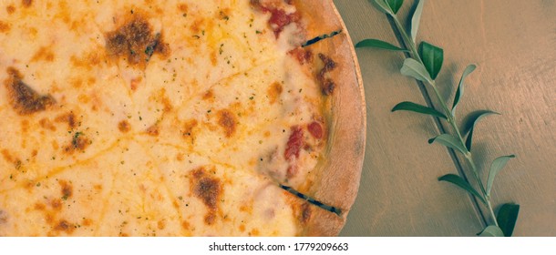 Plain Cheese Pizza With Olive Oil Baked In Wooden Stove