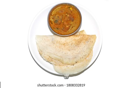 Plain Dosa With Chicken Curry, South Indian Very Popular Breakfast In Tamil Nadu  