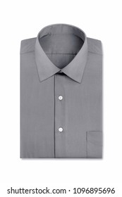 A Plain Grey Folded Mens Dress Shirt Isolated Over A White Background