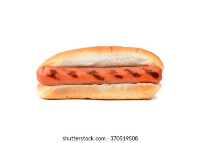 Plain Hot Dog In Bun Isolated On White Background