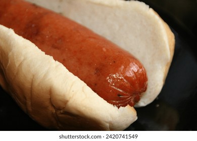 A plain hot dog on a bun with no condiments.