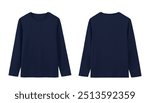 Plain Navy Blue Long Sleeve T Shirt Mockup, Front and Back Views