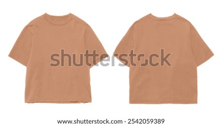 Plain tan tshirt with front and back view. Great for showcasing basic apparel designs for mockups and fashion brand displays.