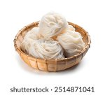 Plain Thai rice flour noodles or lightly fermented rice noodles in basket, isolated on white background. clipping path