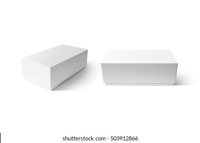 Plain White Carton Smart Phone Box Mockup Set, Clipping Path. Clear Blank Rectangular Cardboard Product Case Mock Up. Simple Closed Shoe Package Template Isolated. Smartphone Store Product Pack.