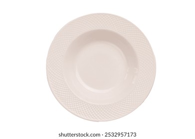 Plain white ceramic plate with textured rim, perfect for serving food at a casual dining table - Powered by Shutterstock