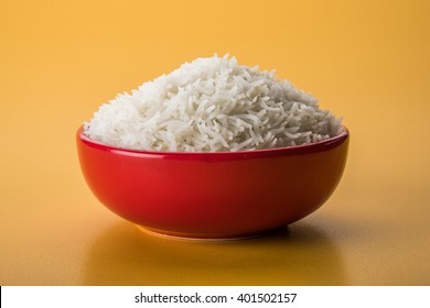 Plain White Cooked Basmati Rice In A Ceramic Bowl