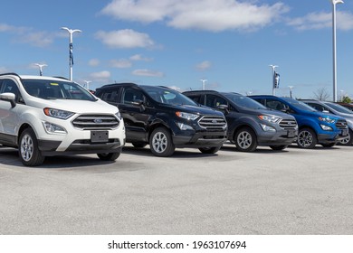 Plainfield - Circa April 2021: Ford Ecosport display at a dealership. Ford offers the Ecosport in a base model, S, SE, Titanium, and SES versions.