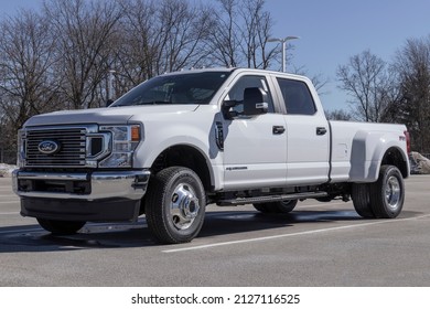Plainfield - Circa February 2022: Ford F-350 display at a dealership. The Ford F350 is available in XL, XLT, Lariat, King Ranch, and Platinum models.