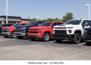 Plainfield - Circa July 2022: Chevrolet Silverado 1500 and 2500 pickup display. The Chevy Silverado and 2500HD are among the best selling trucks.