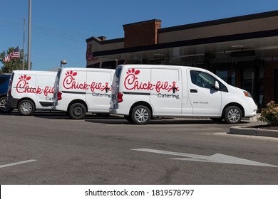 Plainfield - Circa September 2020: Chick-fil-A chicken catering trucks. Despite ongoing controversy, Chick-fil-A is wildly popular.