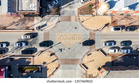 PLAINFIELD, IL, USA - MARCH 19. 2019: The Village of Plainfield logo on Lockport Street in the downtown area.