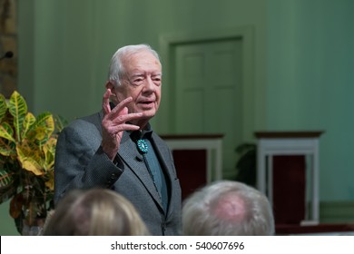 PLAINS, GEORGIA - NOVEMBER 13: President Jimmy Carter Teaching Adult Sunday School At The Maranatha Baptist Church On November 13, 2016 In Plains, Georgia