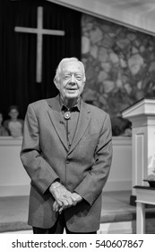 PLAINS, GEORGIA - NOVEMBER 13: President Jimmy Carter Teaching Adult Sunday School At The Maranatha Baptist Church On November 13, 2016 In Plains, Georgia