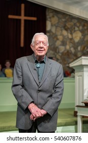 PLAINS, GEORGIA - NOVEMBER 13: President Jimmy Carter Teaching Adult Sunday School At The Maranatha Baptist Church On November 13, 2016 In Plains, Georgia