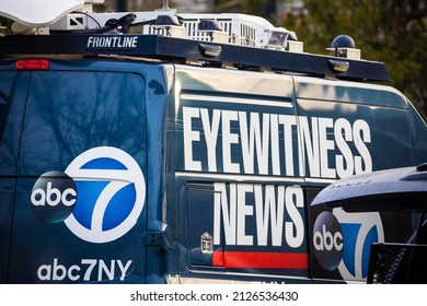 Plainsboro, New Jersey - 02-16-2022: ABC News Truck Van Outdoors With Decals