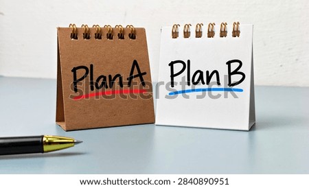 Plan A and Plan B Backup Strategy and Decision Choice Concept with Wooden Blocks and Office Supplies on Desk. 