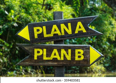 Plan A - Plan B signpost with forest background