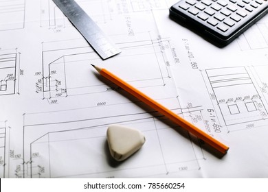 plan - engineering drawing on the table