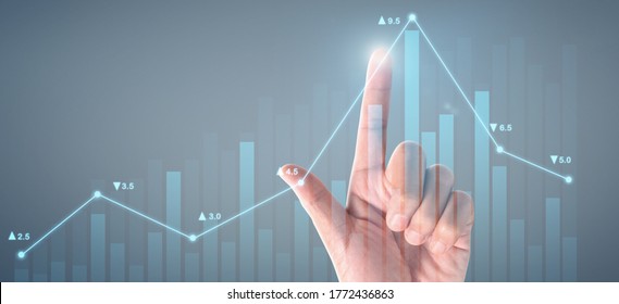 Plan graph growth and increase of chart positive indicators in his business