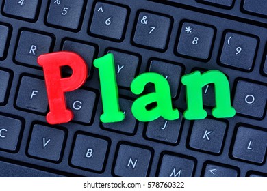 Plan word on computer keyboard closeup