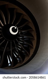 Plane Background. Airplane Turbine Blades Close-up. Airplane Engine. Turbines Blade. Aviation Technologies. Aircraft Jet Black Detail During Maintenance.