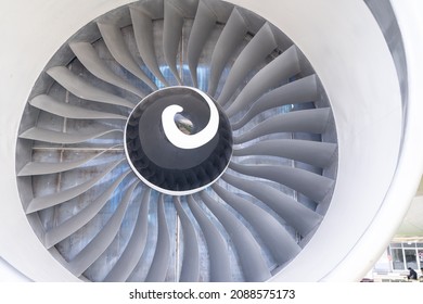 Plane Background. Airplane Turbine Blades Close-up. Airplane Engine. Turbines Blade. Aviation Technologies.