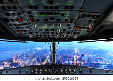 Plane Cockpit And City Of Night