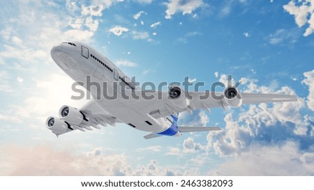 The plane fly in the sky. 3d rendering and illustration.