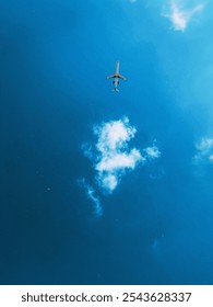 Plane flying through clouds in sky