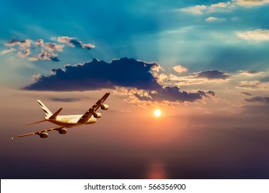 pretty sunset sky with plane
