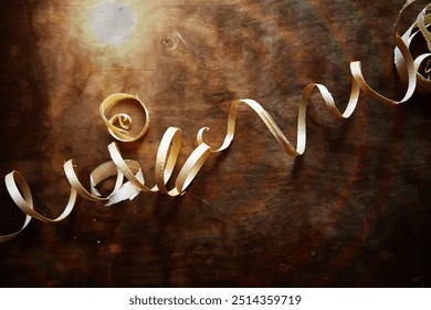 Plane jointer carpenter or joiner tool and wood shavings. Woodworking tools wooden table. Carpentry workshop - Powered by Shutterstock