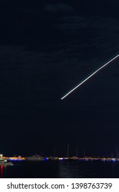 Plane Light Trails Over Bosporus In Istanbul