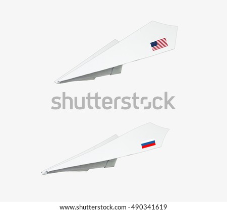 Plane made from paper with flag. Isolated on white background. 