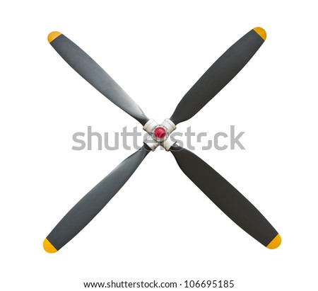 Plane propeller with 4 blades on white with clipping path