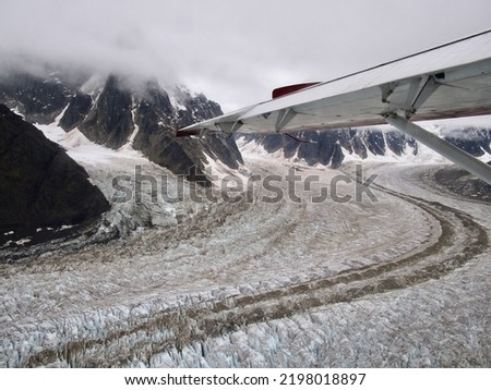 Plane shot while flying through a glacier at Denali National Park, Alaska