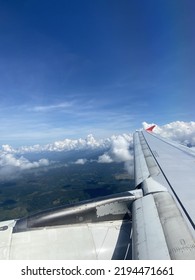 The plane in the sky.