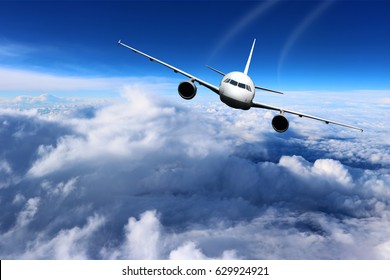 Plane in the sky flight travel transport airplane background nature