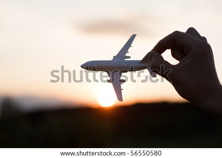 plane at sunset
