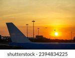Plane tail at sunset at JFK Airport
