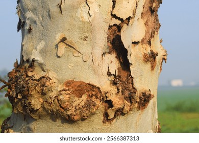 Plane tree trunk texture close up, background, wood texture background, tree trunk background, tree bark texture background.Fronds of sycamore trees in autumn