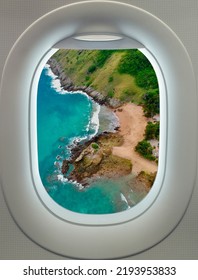 Plane Window Aerial View Of A Beach Phuket Thailand