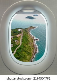 Plane Window Aerial View Of A Beach Phuket Thailand