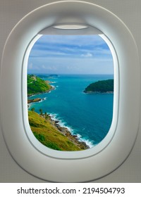 Plane Window Aerial View Of A Beach Phuket Thailand