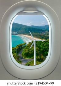 Plane Window Aerial View Of A Beach Phuket Thailand