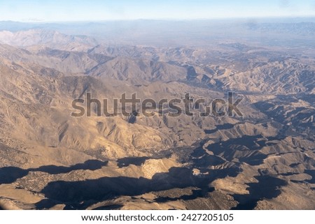 Plane Window View, Atlas Mountains Aircraft Fly Landscape, Looking from Plane Cabin, Plane Window Aerial View on Wings, Sky and Morocco Mountains