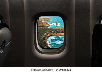 A Plane Window View Of The Twelve Apostles At The Great Ocean Road Victoria, Australia