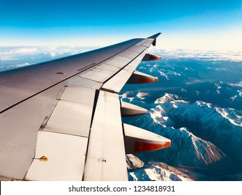 Plane Wing Above Southern Alps, New Zealand