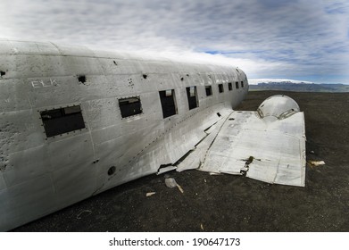 Plane Wreck On The South Beach Of Iceland Close To Vik/Plane Crush/The Wreck Of A Plane Crush Is Decomposing On A Beach In South Iceland. Iceland, Vik, June 23, 2012